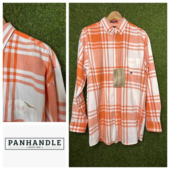 NWT Panhandle Slim Western Orange Plaid Button Down Long Sleeve Shirt Sz M - Picture 1 of 7
